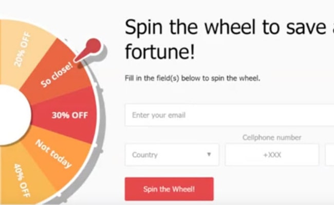 The end result of a Wheel of Fortune form as seen by visitors 